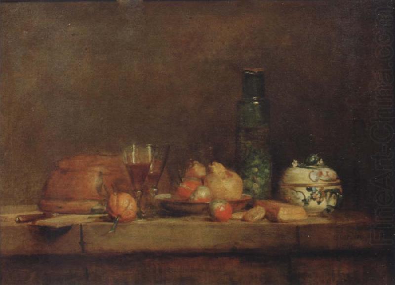 Jean Baptiste Simeon Chardin Style life with olive glass china oil painting image